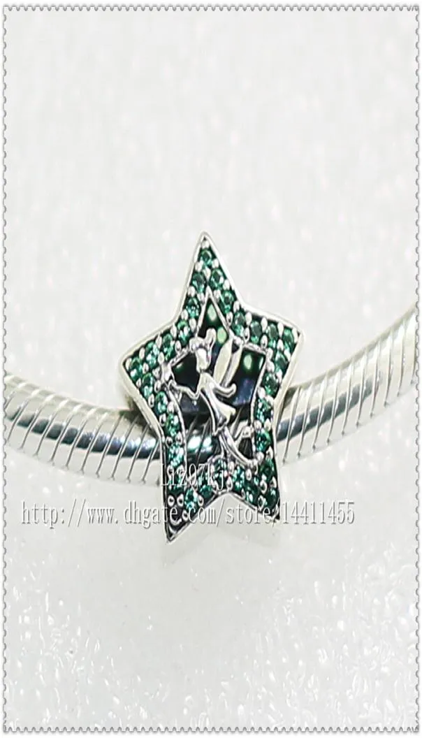 Nuevo abalorio de estrella de Campanilla de Plata de Ley 925 con circonita verde azulado que se adapta a joyería de estilo europeo, pulseras, collares, colgantes 3102040