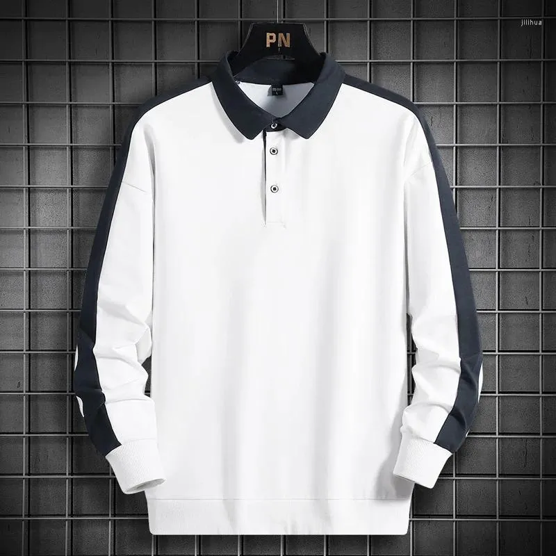 Heren Polo's 2024 Lente Herfst Poloshirt Met Lange Mouwen Voor Mannen Merk Katoen Business Casual Soild Top Bolid witte Kleding