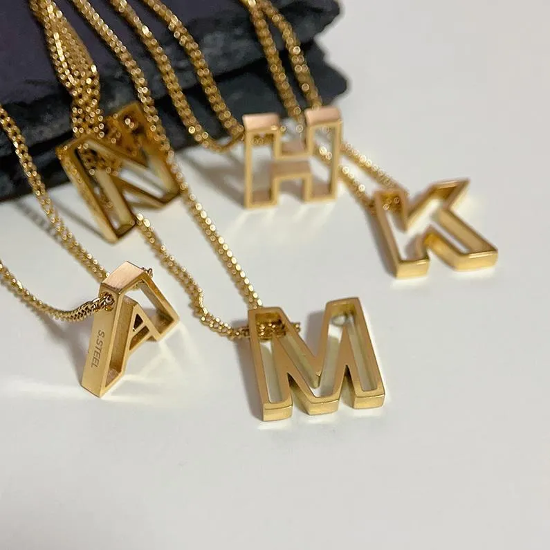 Titanium Steel Hollow 26 Letters Pendant Women's Necklace 18K Gold Capital Letter Luxury shiny Chain necklaces Designer Jewelry H-212