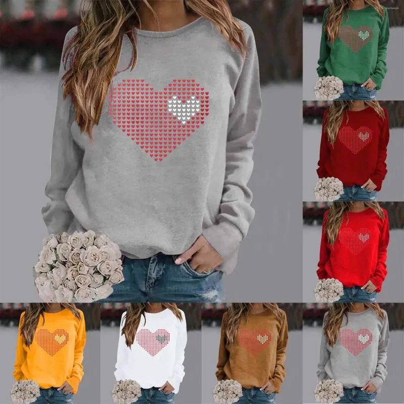 Gymkläder Kvinnors fashionabla runda nacke Casual Valentine's Day Love Print Long Knit T Shirt Ladies Sweat Fitted Sweatshirts Women