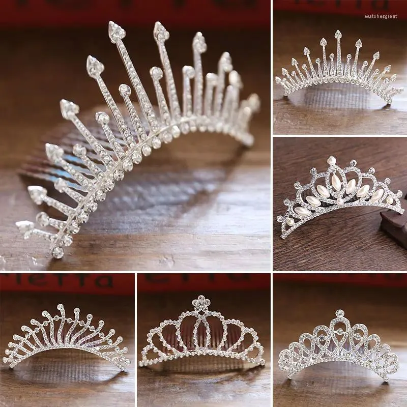 Pinces à cheveux pour enfants, peigne, diadème de mariée en cristal, couronne de princesse brillante pour femmes et filles, strass, perles, cadeaux de fête de mariage