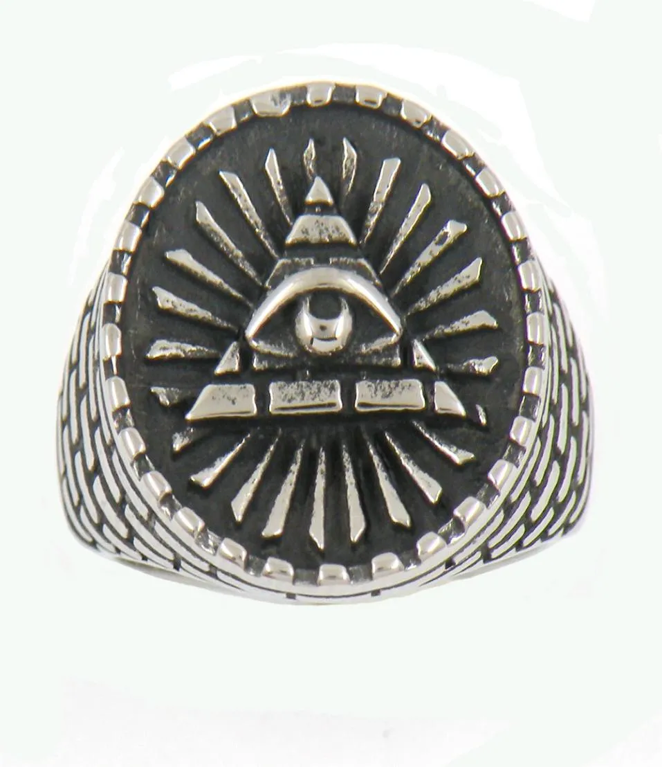 FanSsteel Męskie stali nierdzewne lub biżuteria Wemens Masonary Egyptian Cegły Trójkąt All See Eye Masonic Pierścień 13W522727652