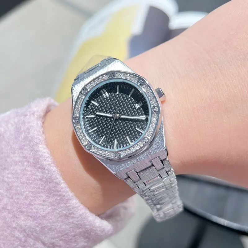 Marca de luxo negócios quartzo royal carvalho offshore relógio feminino cheio diamante vidro safira 37mm moda feminina relógios designer