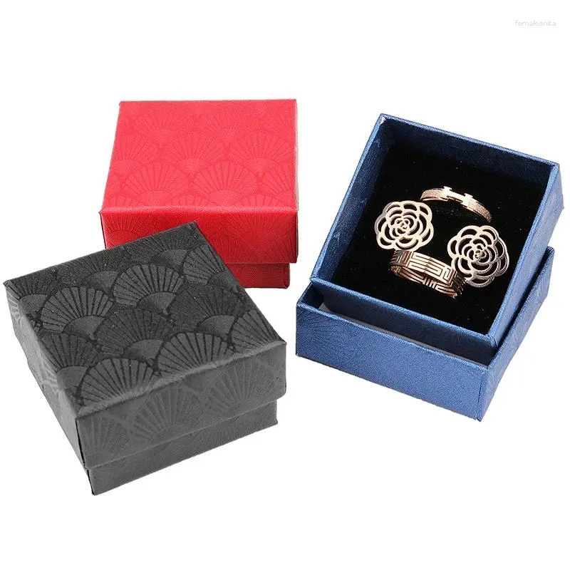 Jewelry Pouches 1Pcs Scallop Pattern Box Square Ring Necklace Earring Bracelet Paper Bag Wedding Bands Case Solid Gift Packaging Boxes