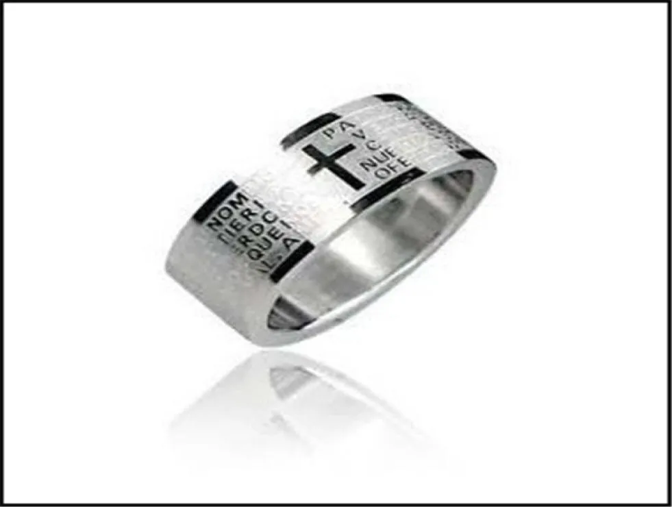 Cruz bíblia escritura titânio aço inoxidável anel côncavo convexo corrosão anel masculino e feminino whole5539274