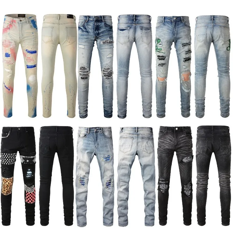 Pantaloni da uomo moto designer bianco caviglia anguria sottile ragazzo pantalone jeans jeans grande uomo grande uomo magro