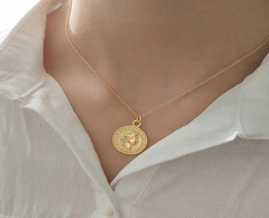 Collana di moda ciondolo moneta vintage marea femminile ins catena lunga clavicola gioielli interi1317097