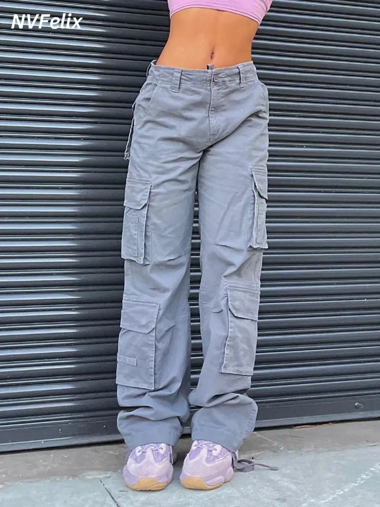 Femmes taille haute jambe large Baggy jean poche latérale Vintage Y2K Cargo pantalon petit ami pantalon ample Streetwear mode salopette 240219