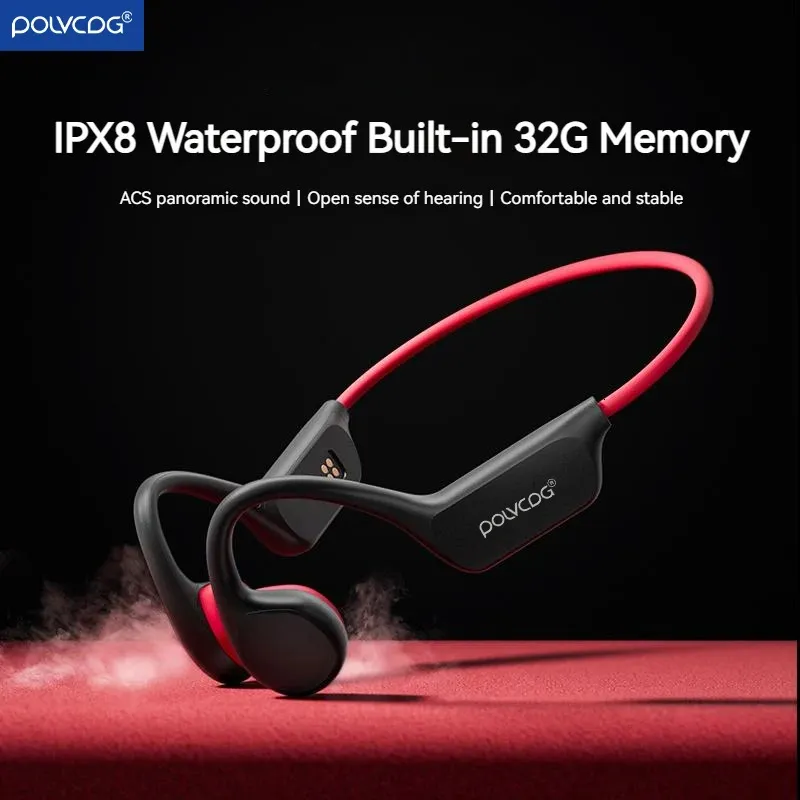 سماعة توصيل العظام Polvcdg X7 IPX8 32GB الذاكرة 5.3 سماعة الرأس اللاسلكية Bluetooth مع سباحة ميكروفون مقاومة للماء 240314