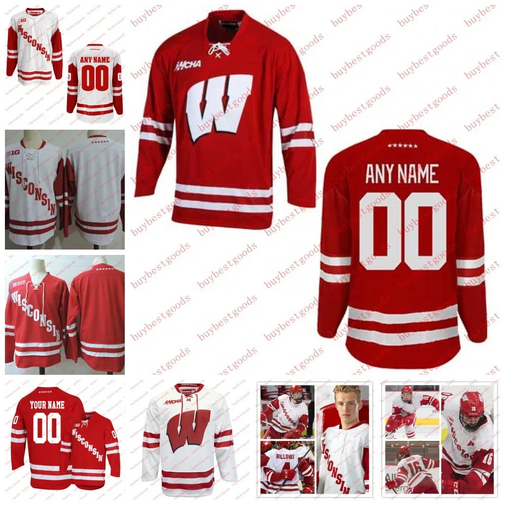 Anpassad Wisconsin Badgers Hockey Jersey 31 Kyle McClellan 33 Ben Garrity 34 William Gramme 51 Cruz Lucius Wisconsin Jerseys