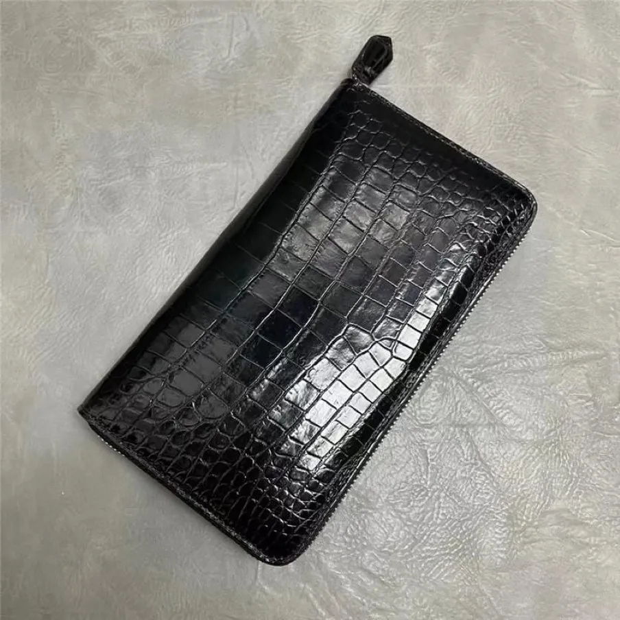 Authentic Real Crocodile Belly Skin Businessmen Card Holders Long Wallet Genuine Alligator Leather Male Large Phone Clutch Purse260G