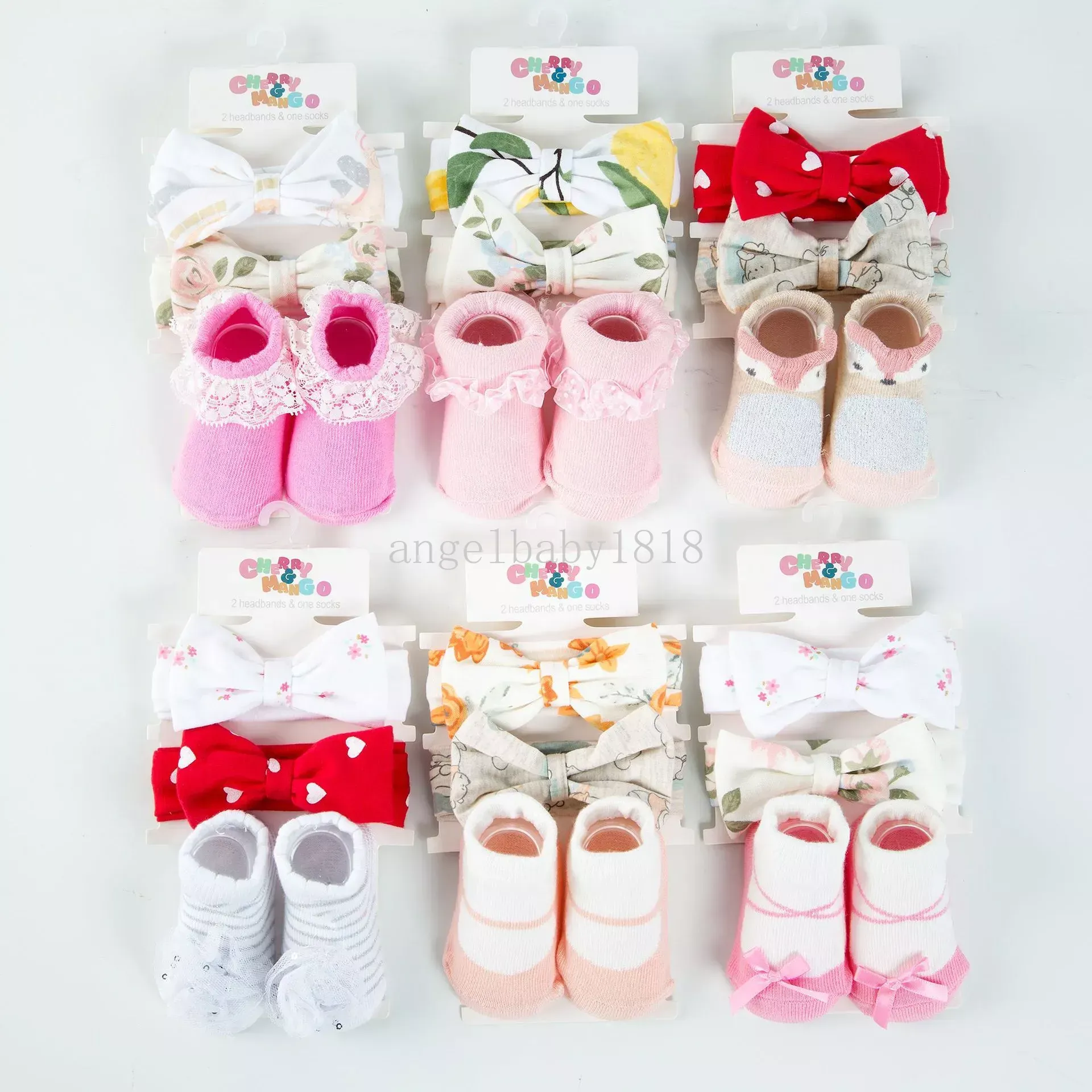 Baby Girl Knit Sock Bow Bow Fairband Set Kid Bow Knot Opaska na głowę miękkie bownote skarpetki fotograficzne prezenty