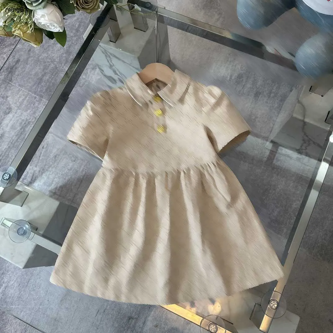 Brand girl dress Gold buttons lapel baby skirt Size 100-150 kids designer clothes Short sleeve child frock 24Feb20