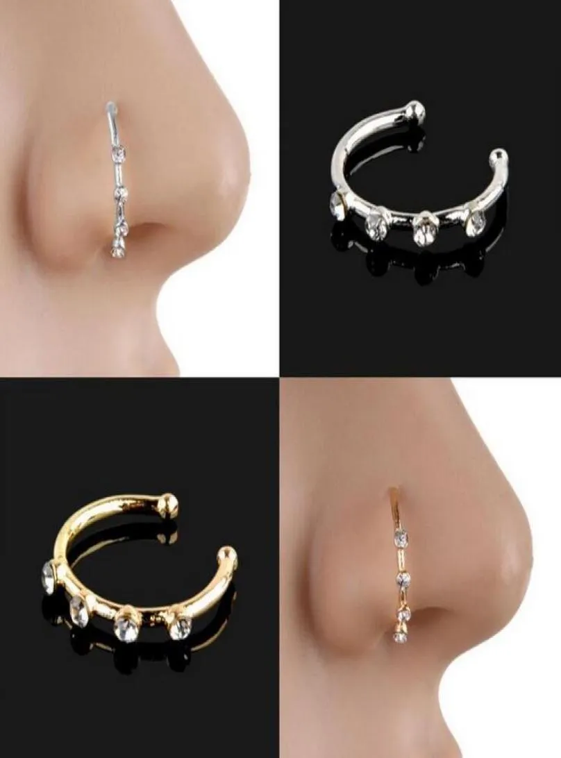 Gold Silver Stainless Steel Crystal Rhinestone Nos Ring NOOSTRIL Hoop Nose Body Piercing Jewelry3803864