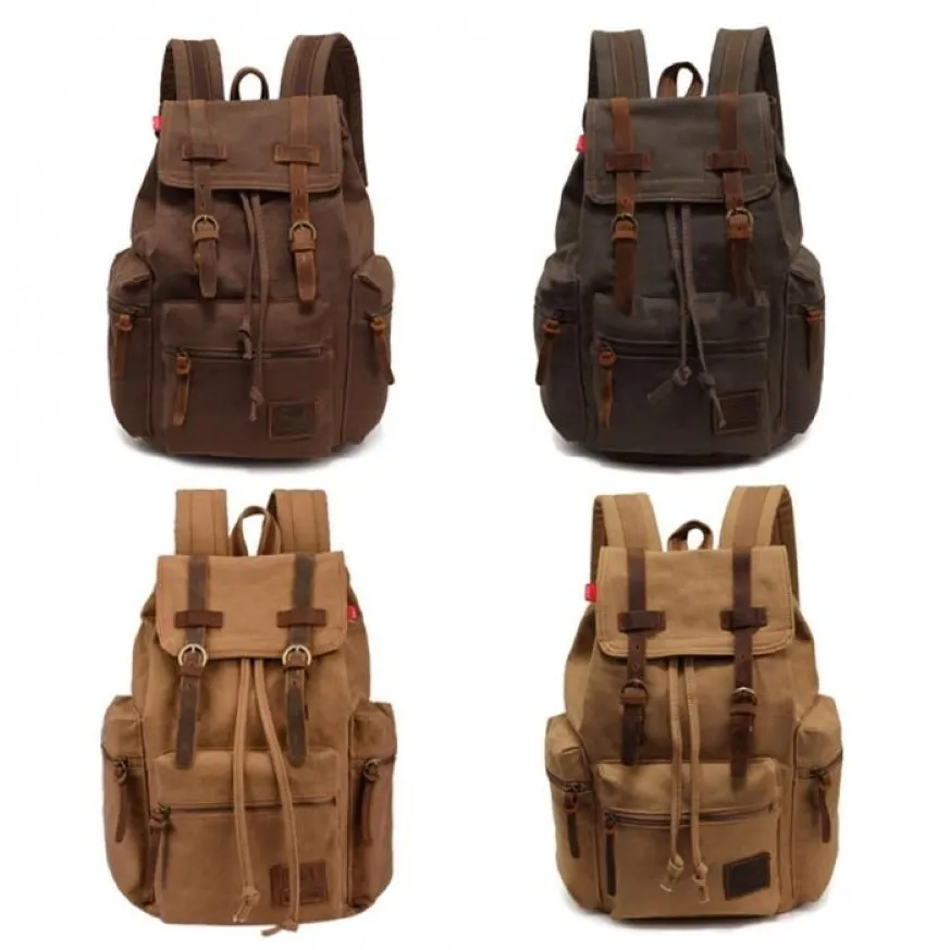 Designer- Canvas Messenger Backpack Military Vintage Canvas Vintage Men Casual Canvas Leather Backpack Rucksack Satchel Bag School283n