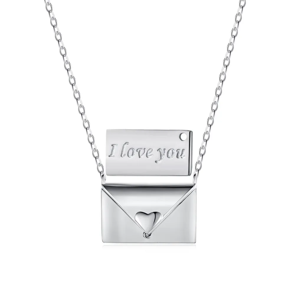 Valentine's Day gift New Design Customize Card i love you silver chain Plated Gold Stainless Steel Envelope Necklace Pendant women's Necklaces