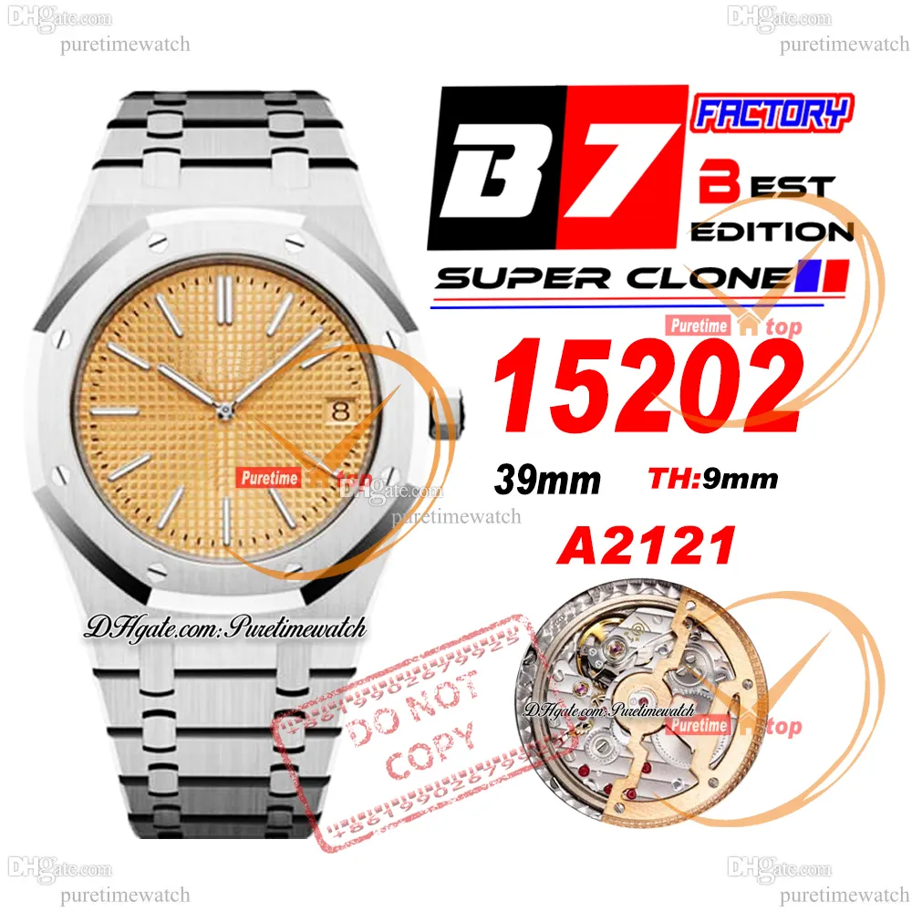 B7F 1520 JUMBO Ekstra ince 39mm somon grande tapisserie kadran çubuğu A2121 Otomatik Erkekler İzle Paslanmaz Çelik Bilezik Süper Sürümü PureTiMewatch ReloJ Hombre