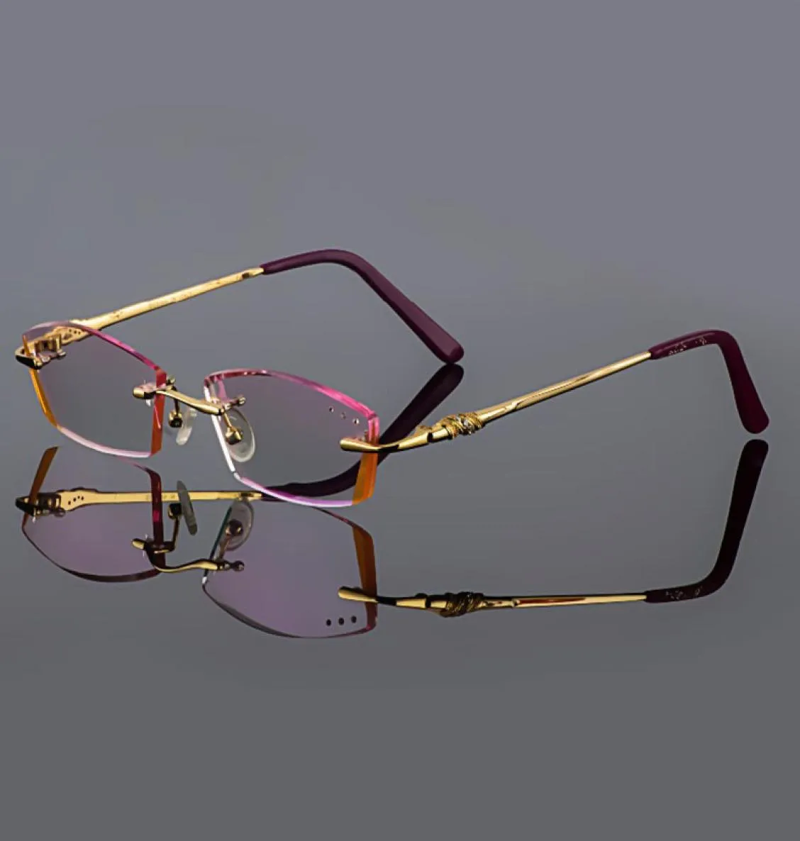 Óculos de sol quadros aparando óculos de titânio modelos femininos diamante cristal ouro sem aro óculos acabados prescrição óculos7221602