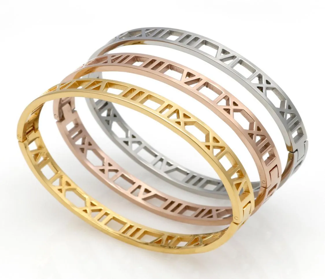 sell brand Roman numerals Stainless Steel silver Couples cuff bangles For Women men2568643