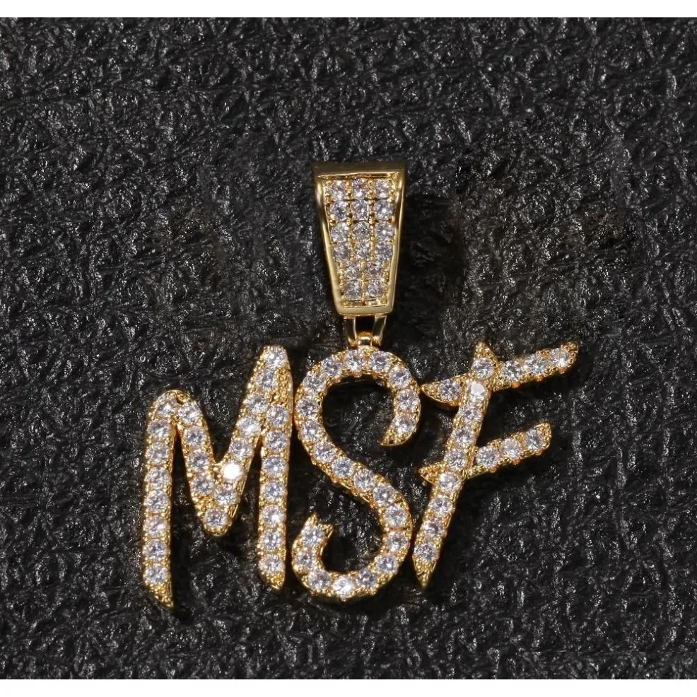A-Z nome personalizado escova fonte letras personalizar pingente colar corrente ouro prata bling zircônia masculino hip hop pingente jóias v49vt230n