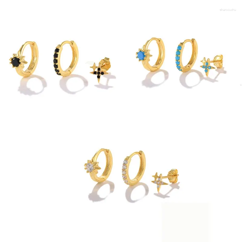 Ohrstecker, 3 Stück, kleine Creolen-Sets, 14 Karat Gold, Retro-Emo-Zubehör, 925er Sterlingsilber, Y2K-Schmuck, Sterne, Diamant, Frauen, Geburtstagsgeschenk