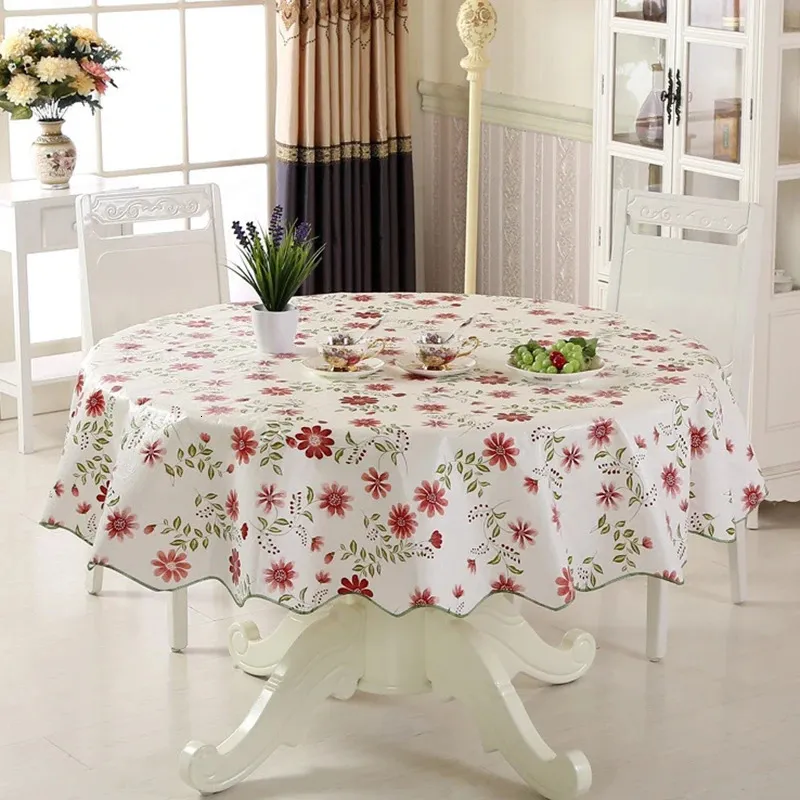 Nappe en plastique PVC nappe ronde de Style nordique motif de fleurs pastorales nappe de cuisine imperméable à l'huile 240220