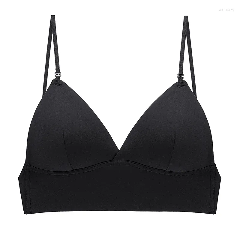 Soutien-gorge sexy profond V lisse glace soie triangle soutien-gorge grand dos nu invisible bretelles croisées licou sous-vêtements sans fil femmes lingerie