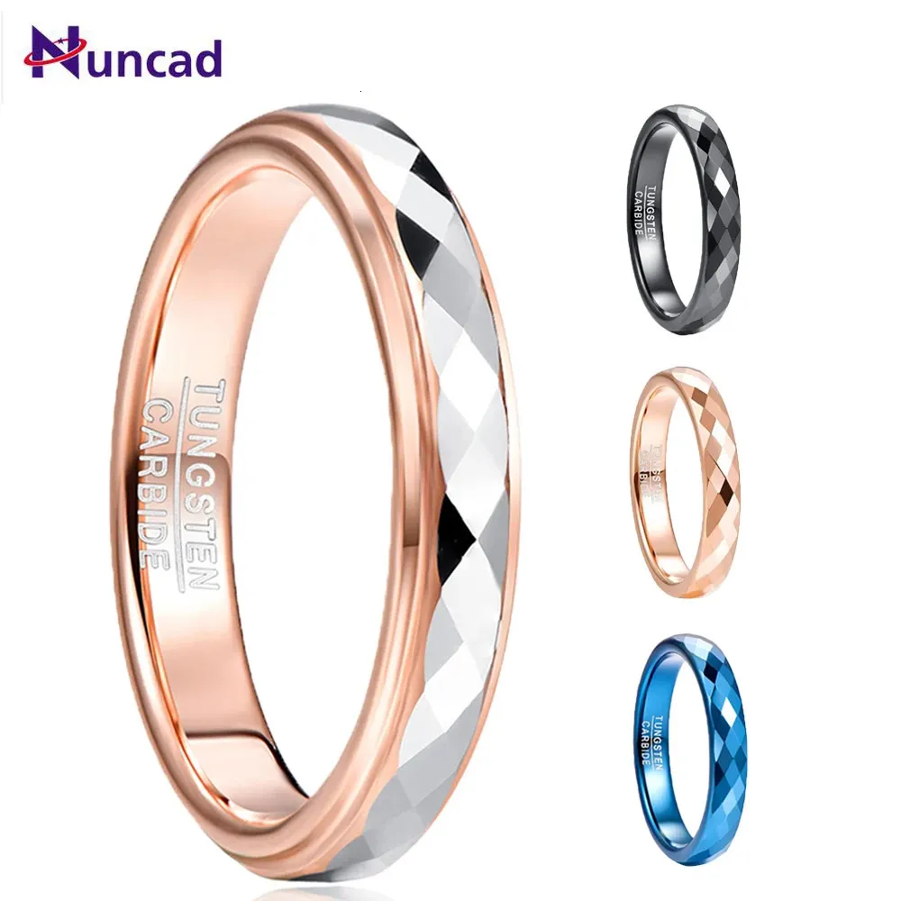 NUNCAD 4mm bague en carbure de tungstène Surface polie en forme de losange lot plaqué or Rose étape latérale bague de mariage T197R 240220