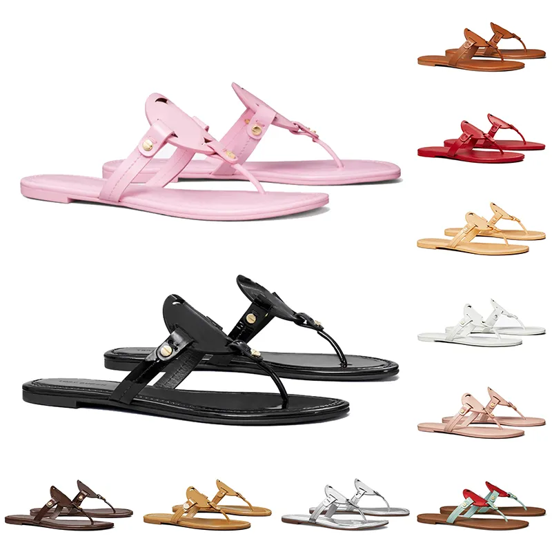 Mode tory sandaler berömda designer kvinnor miller glider flip flops rosa svart brun lyx läder original strandskor burches sandal dhgate tofflor armband
