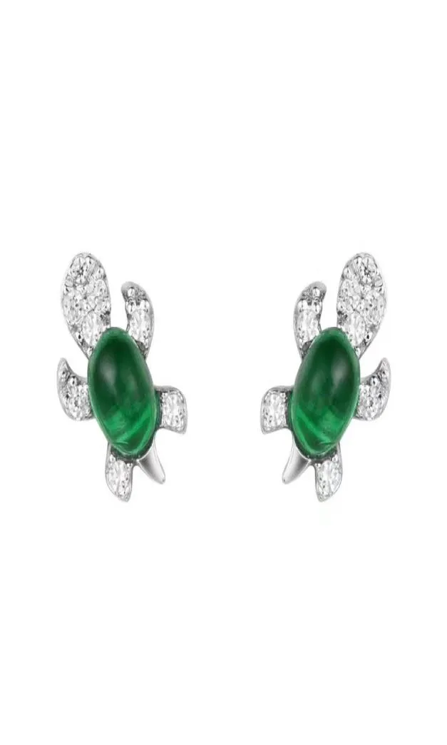 925 Sterling Silver Chic Retro Turtle Lovely Emerald Tortoise Animal Ear Studs örhängen Kvinnor och flickor Gift8920662