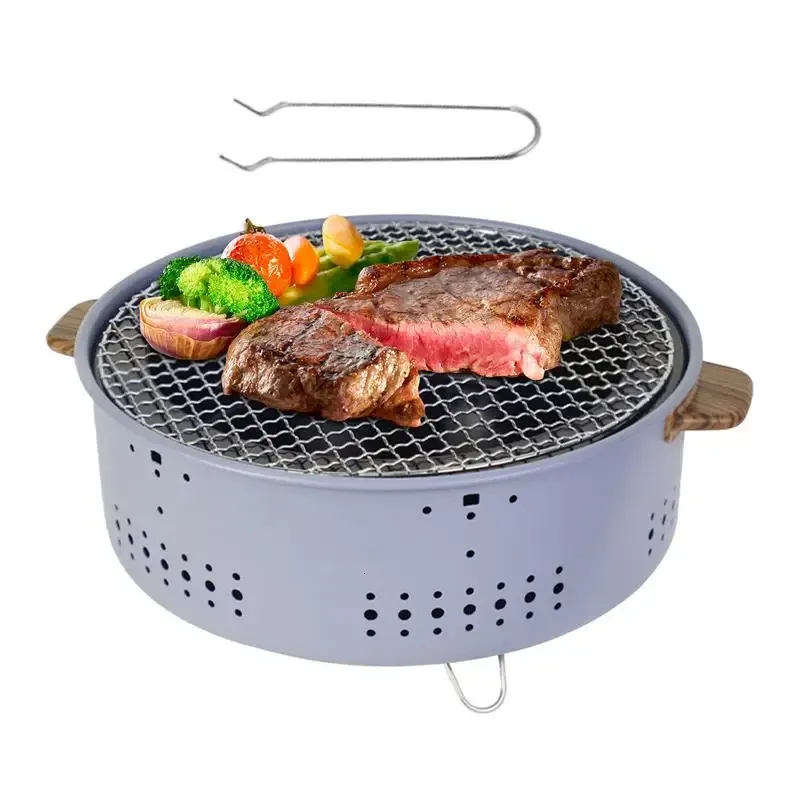 Small Charcoal Grill Portable 122inch Tabletop Korean Barbecue Antiscalding Handles BBQ Perfect Tailgate Beach 240223