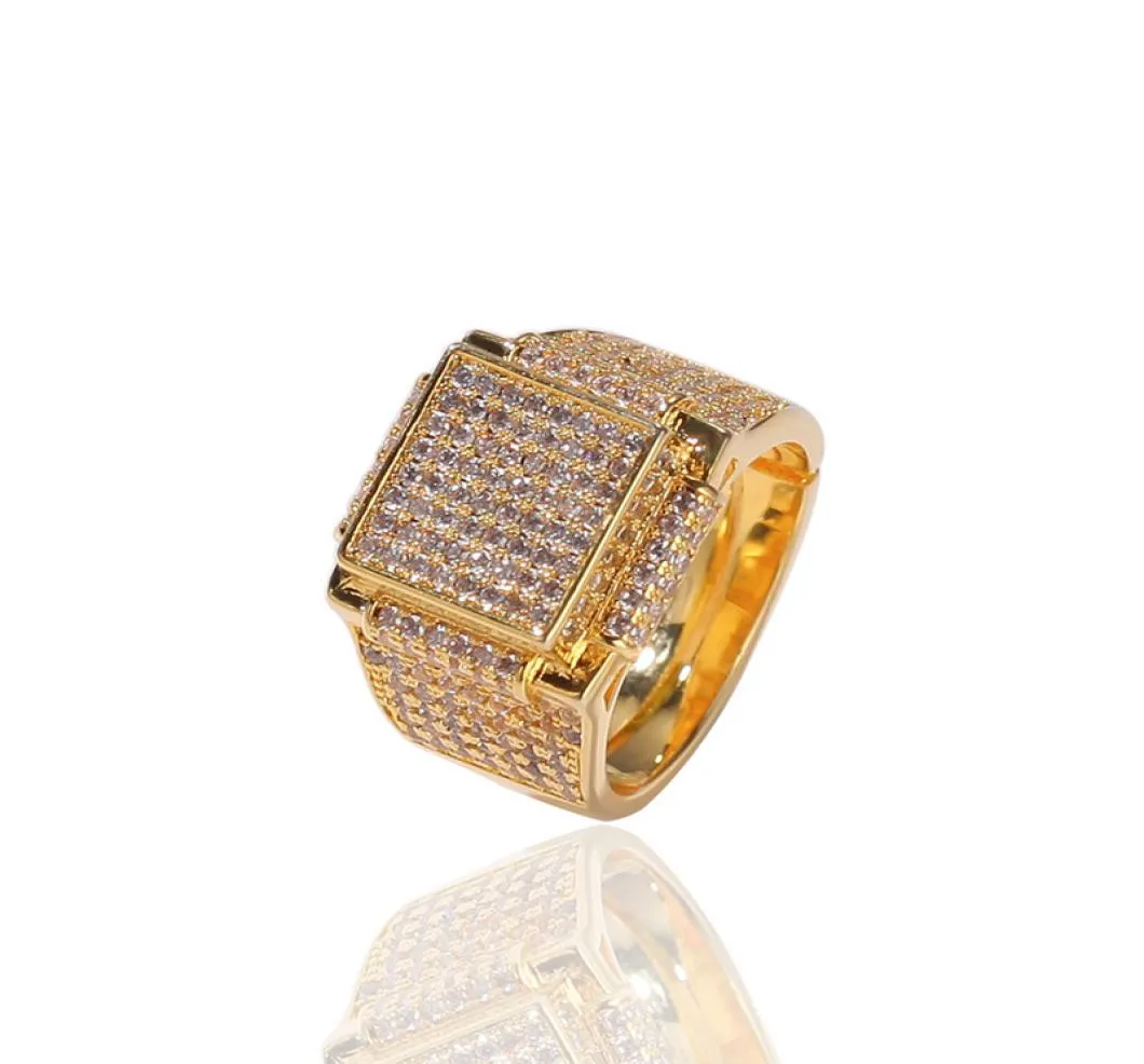 Bling Iced Out Anéis de Ouro Mens Hip Hop Rapper Jóias Cool CZ Stone Deisnger Homens Hiphop Rings4877245