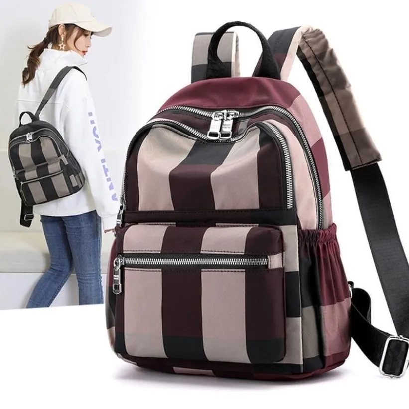 Style plecakowe w kratę torba żeńska 2021 vintage miękki swobodny zamek błyskawiczny Bolso Mujer nylon duża pojemność School School248x
