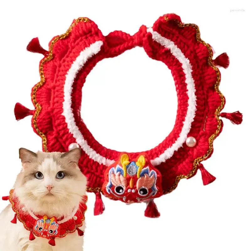 Coleiras de cachorro R Ano Cachecol Vermelho Ajustável Dragão Lenços Lucky Spring Festival Pet Costume Suprimentos para