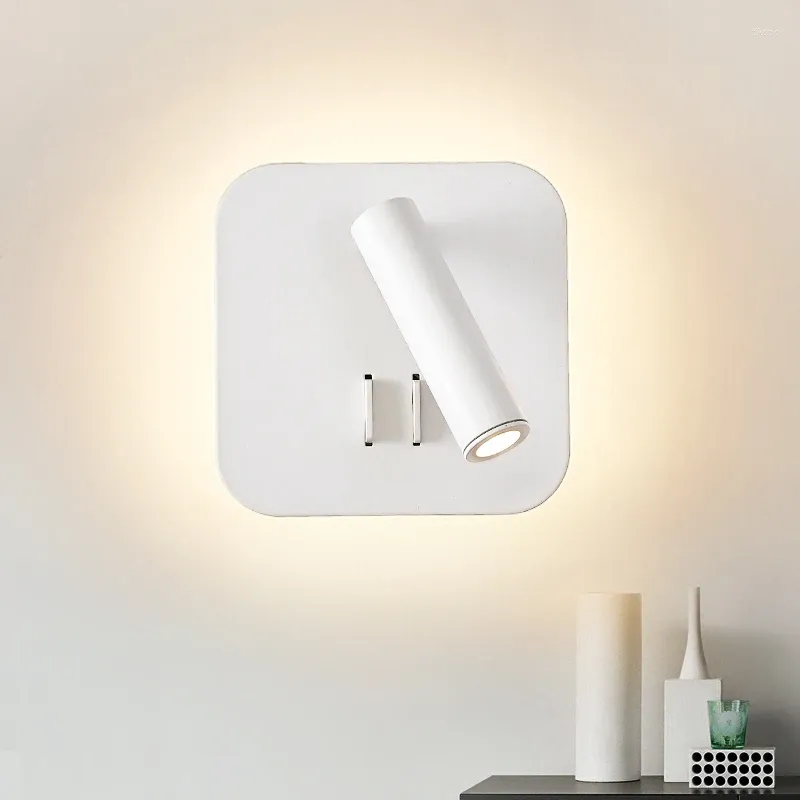 ウォールランプ10W LED Sconce Light Fixtuter調整可能な読み取りスポットライトスクエアベッドサイドデュアルスイッチリビングルームホワイト/ブラックシェル