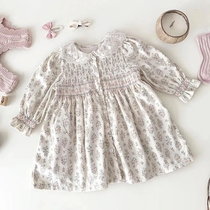 Vestidos de menina outono primavera vestido de festa de bebê manga comprida algodão estampa floral crianças princesa estilo europeu americano