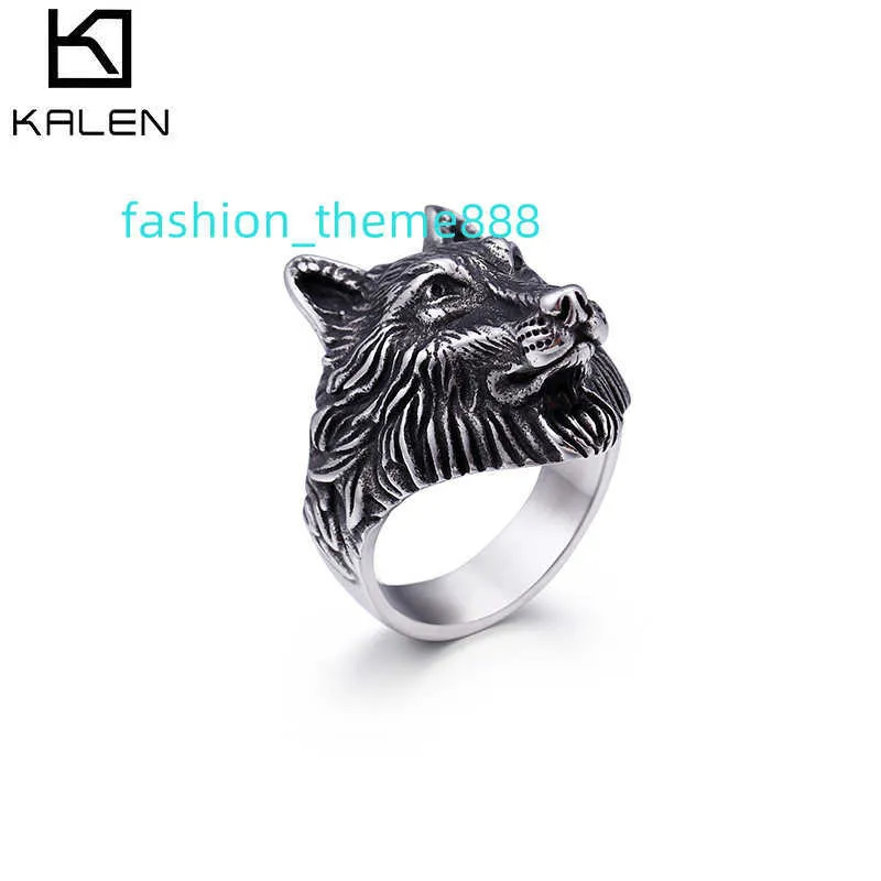 Anel de motociclista KALEN Anillos Acero inoxidável prateado em aço inoxidável animal lobo anéis para homens