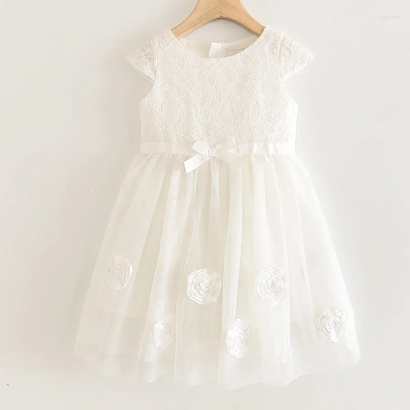 Mädchen Kleider LOVE DDMM Mädchen Süße Spitze Dreidimensionale Blumen Schleife Kurzarm Mesh Prinzessin Weste Kleid Für Kleidung