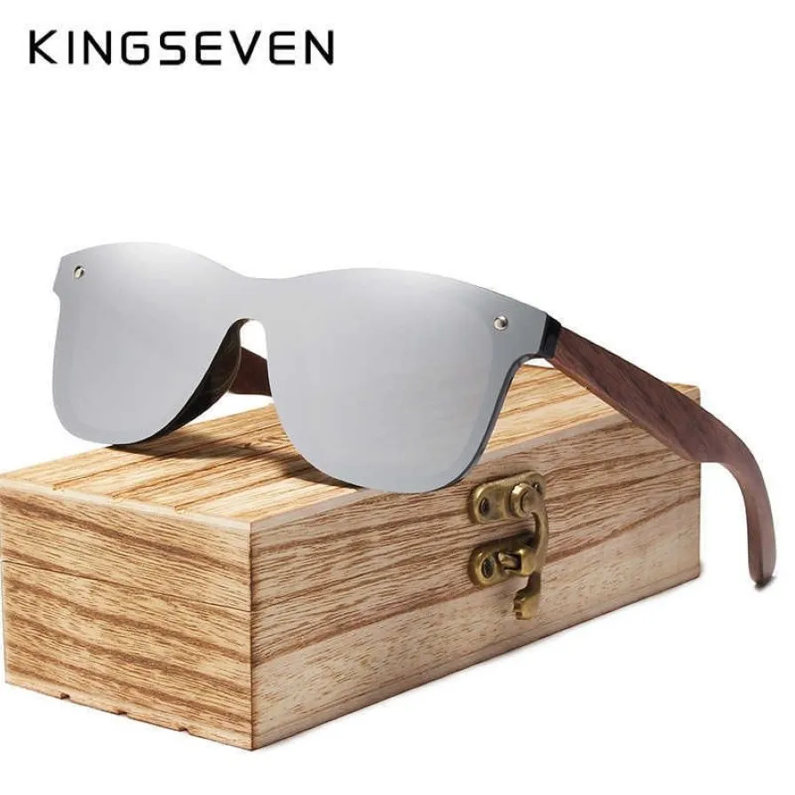 Kingseven óculos de sol masculino, polarizado, madeira de nogueira, lente espelhada, design de marca feminino, tons coloridos, feitos à mão t191230252a