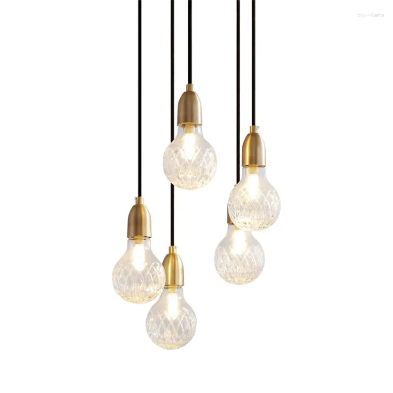 Pendant Lamps Nordic Gold Bulb Glass Lights Balcony Bedroom Bedside Study Dining Room Aisle Staircase Decorative Lamp Fixtures