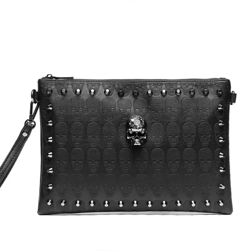 Sac à bandoulière pour hommes de sacs à main Punk Skull Rivet Sac poignet grand multicouche détachable STRAPE SIDE POCKET HBP216F