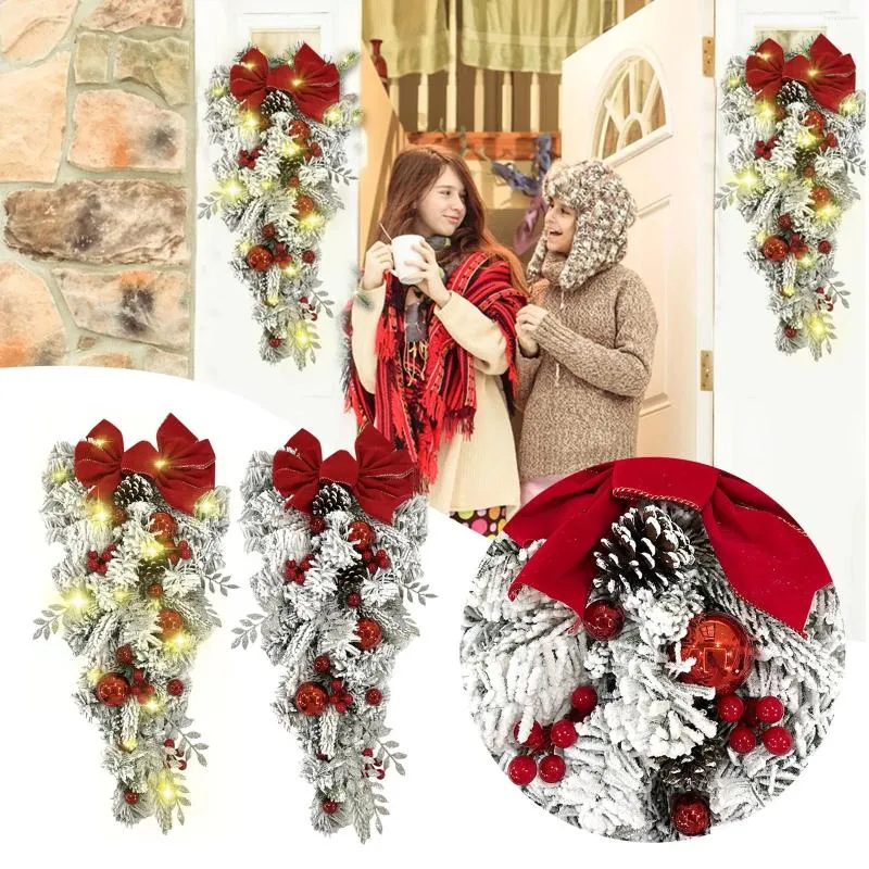 Decorative Flowers Glowing Christmas Stair Wreath The Cordless Prelit Stairway Trim Wreaths For Front Door Window Suction Cups