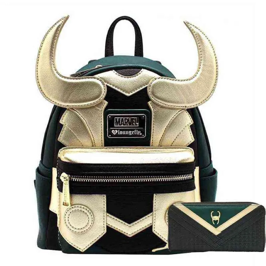 Loki Pu Leather Backpack Horn Travel Laptop Bags SchoolBags Adults Adults Handbag Wallet Birthday Gifts271c