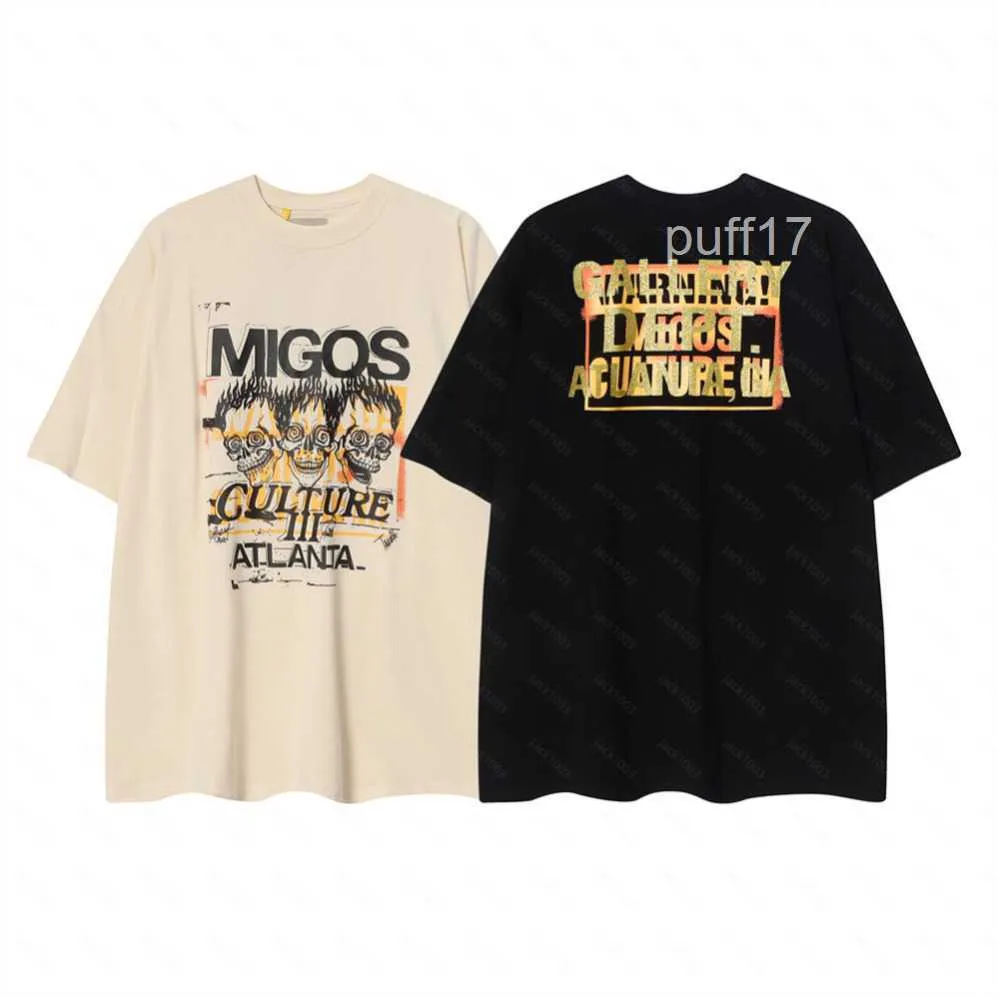 Harajuku 23ss Vintage Gewassen Gouden Stempel Letters Migos Bedrukte t-shirt Losse Oversized Hip Hop Unisex Korte Mouw Tees Fdf YM9D O9IO