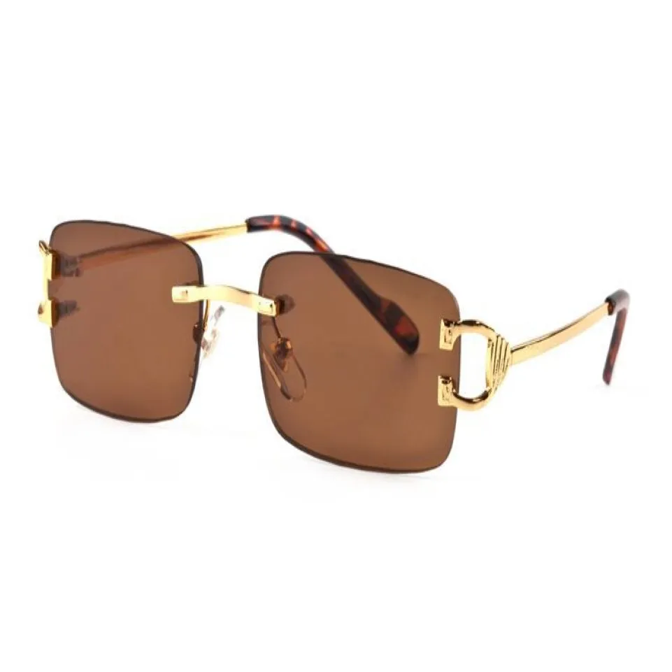 Ny Fashion Square Pilot Rimless Solglasögon Män kvinnor Super Light Metal Alloy Gold Frames Sport Men Sun Glasses With Box UV400252M