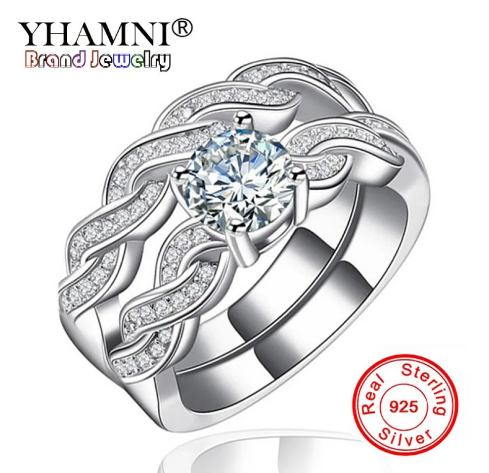 YHAMNI Fine Jewelry Classic Marquise CZ Diamond 2 Rings Sets Solid 925 Silver Band Wedding Ring Party Jewelry For Women KR1275573768