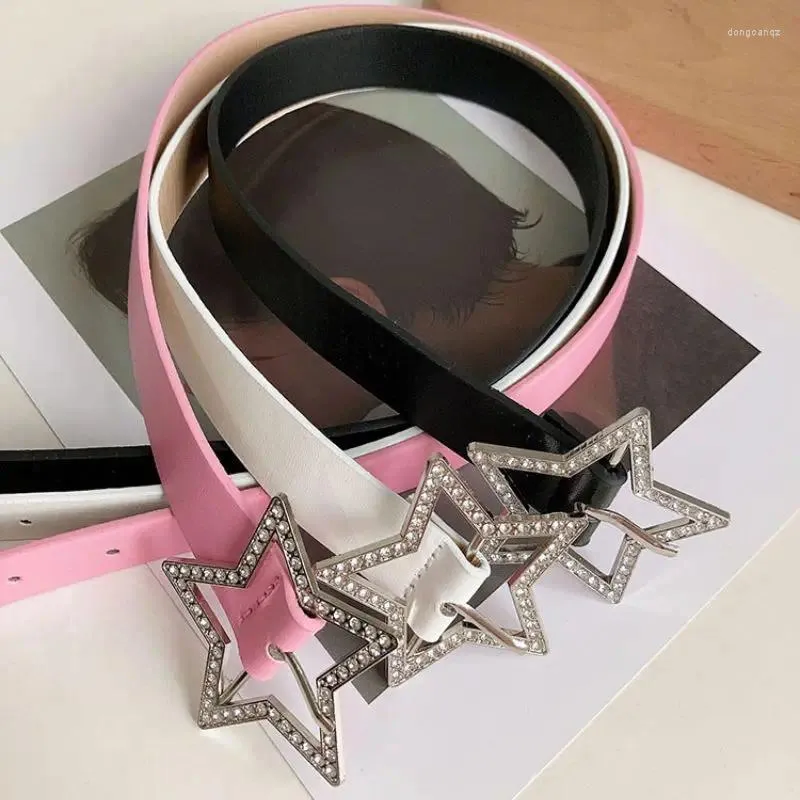 Riemen Roze Leer Elastisch Strass Ster Gesp Riem Y2K Binding Verfraaid Tailleband Pentagram Retro Decoratie Accessoires