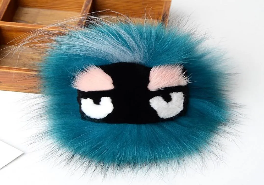 New Fashion trendy luxury designer cute lovely hand made real fur little moster cartoon handbag charms car keychains 20 colors5754369