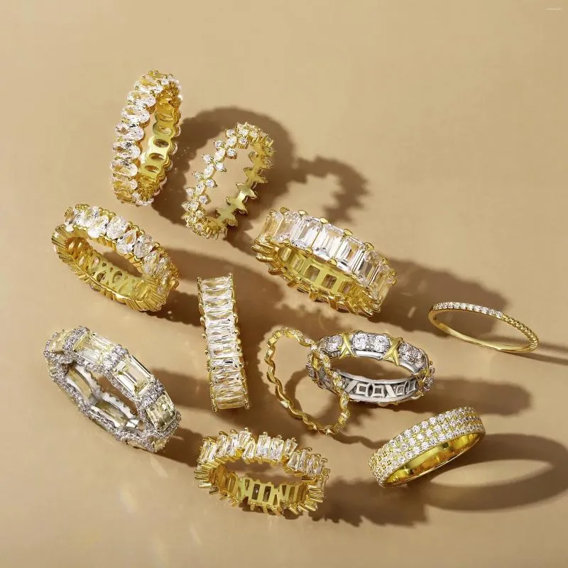 Clusterringen 925 sterling zilver Zirkoon sieraden eeuwigheid band diamant verlovingstrouwring stapelbaar 18K vergulde sieraden dames