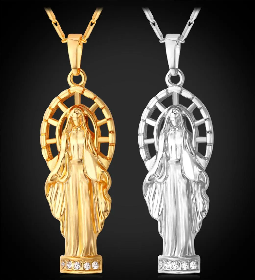 Collier pendentif vierge marie pour femmes et hommes plaqué platine, pièce de jésus plaquée or véritable 18 carats, bijoux 8267281